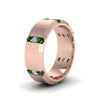 Load image into Gallery viewer, channel-set-3-stone-diamond-mens-wedding-band-anniversary-ring-with-emerald-in-14K-rose-gold-FDM8113BGEMGRANGLE2-NL-RG.jpg