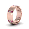 Load image into Gallery viewer, channel-set-3-stone-diamond-mens-wedding-band-anniversary-ring-with-pink-sapphire-in-14K-rose-gold-FDM8113BGSADRPIANGLE2-NL-RG.jpg