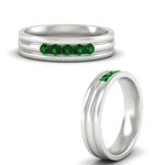 Load image into Gallery viewer, channel-set-5-stone-emerald-mens-engagement-ring-in-white-gold-fdm1212gemgrangle3-nl-wg