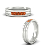 Load image into Gallery viewer, channel-set-5-stone-orange-sapphire-mens-engagement-ring-in-white-gold-fdm1212gsaorangle3-nl-wg