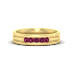 Load image into Gallery viewer, channel-set-5-stone-pink-sapphire-mens-engagement-ring-in-yellow-gold-fdm1212gsadrpi-nl-yg