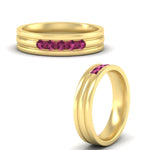 Load image into Gallery viewer, channel-set-5-stone-pink-sapphire-mens-engagement-ring-in-yellow-gold-fdm1212gsadrpiangle3-nl-yg
