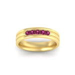 Load image into Gallery viewer, channel-set-5-stone-pink-sapphire-mens-engagement-ring-in-yellow-gold-fdm1212gsadrpiangle5-nl-yg