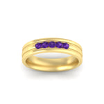 Load image into Gallery viewer, channel-set-5-stone-purple-amethyst-mens-engagement-ring-in-yellow-gold-fdm1212gvitoangle5-nl-yg
