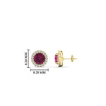 Load image into Gallery viewer, classic-halo-diamond-stud-earrings-with-pink-sapphire-in-yellow-gold-FDEAR10985ROGSADRPIANGLE1-1.00CT-NL-YG