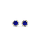 Load image into Gallery viewer, classic-halo-diamond-stud-earrings-with-sapphire-in-yellow-gold-FDEAR10985ROGSABLANGLE1-1.00CT-NL-YG