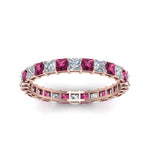 Load image into Gallery viewer, classic-princess-cut-diamond-eternity-ring-2-carat-with-pink-sapphire-in-rose-gold-FDEWB8675PR-2.0CTGSADRPIANGLE5-NL-RG