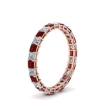 Load image into Gallery viewer, classic-princess-cut-diamond-eternity-ring-2-carat-with-ruby-in-rose-gold-FDEWB8675PR-2.0CTGRUDRANGLE2-NL-RG