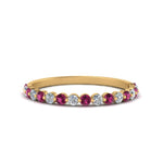 Load image into Gallery viewer, common-prong-thin-round-diamond-wedding-band-with-pink-sapphire-in-FDENS3023BGSADRPI-NL-YG