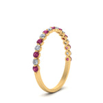 Load image into Gallery viewer, common-prong-thin-round-diamond-wedding-band-with-pink-sapphire-in-FDENS3023BGSADRPI-NL-YG