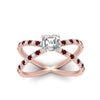 Load image into Gallery viewer, cross-band-asscher-cut-engagment-ring-with-ruby-rose-gold-FD9890ASRGRUDRANGLE5-NL-RG.jpg?v=1760525697