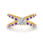 Load image into Gallery viewer, cross-band-cushion-cut-engagment-ring-with-purple-topaz-yellow-gold-FD9890CURGVITO-NL-YG.jpg?v=1760525716