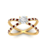 Load image into Gallery viewer, cross-band-cushion-cut-engagment-ring-with-ruby-yellow-gold-FD9890CURGRUDRANGLE5-NL-YG.jpg?v=1760525715