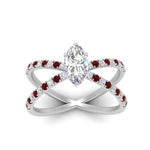 Load image into Gallery viewer, cross-band-marquise-cut-engagment-ring-with-ruby-white-gold-FD9890MQRGRUDRANGLE5-NL-WG_f00d93e4-c88e-434c-9d7e-bf44773b577e.jpg?v=1760525898