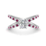 Load image into Gallery viewer, cross-band-radiant-cut-engagment-ring-with-pink-sapphire-white-gold-FD9890RARGSADRPI-NL-WG.jpg?v=1760525826