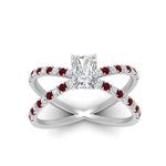 Load image into Gallery viewer, cross-band-radiant-cut-engagment-ring-with-ruby-white-gold-FD9890RARGRUDRANGLE5-NL-WG.jpg?v=1760525827