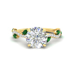 Load image into Gallery viewer, curved-vine-scalloped-round-cut-emerald-engagement-ring-in-yellow-gold-fdenr11656rogemgrsleep-nl-yg.jpg?v=1770355384