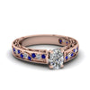 Load image into Gallery viewer, cushion-cut-antique-filigree-diamond-ring-with-blue-sapphire-in-14K-rose-gold-FDENS3543CURGSABL-NL-RG_96d2d128-ffad-4ee7-84f2-fc46e60a4d81