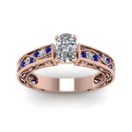 Load image into Gallery viewer, cushion-cut-antique-filigree-diamond-ring-with-blue-sapphire-in-14K-rose-gold-FDENS3543CURGSABLANGLE5-NL-RG_1b21ddb8-52a4-4c76-85b4-cf452c9c518e