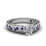 Load image into Gallery viewer, cushion-cut-antique-filigree-diamond-ring-with-blue-sapphire-in-950-platinum-FDENS3543CURGSABL-NL-WG_a90dd381-1428-46e3-8a48-a72b8f4e966a