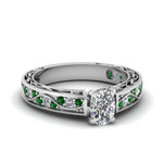 Load image into Gallery viewer, cushion-cut-antique-filigree-diamond-ring-with-emerald-in-14K-white-gold-FDENS3543CURGEMGR-NL-WG_8a98b649-edde-42a7-8f79-433f5e45bc06