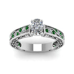 Load image into Gallery viewer, cushion-cut-antique-filigree-diamond-ring-with-emerald-in-14K-white-gold-FDENS3543CURGEMGRANGLE5-NL-WG_c43a2c1f-ec29-46a8-bb2a-1afae8962d2d