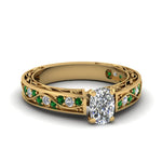 Load image into Gallery viewer, cushion-cut-antique-filigree-diamond-ring-with-emerald-in-14K-yellow-gold-FDENS3543CURGEMGR-NL-YG_f87573d3-b170-4193-9da2-6810fd13def4