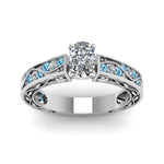 Load image into Gallery viewer, cushion-cut-antique-filigree-diamond-ring-with-ice-blue-topaz-in-14K-white-gold-FDENS3543CURGICBLTOANGLE5-NL-WG_377713ca-d868-4dc1-b4c2-b7d9212db1e3