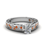 Load image into Gallery viewer, cushion-cut-antique-filigree-diamond-ring-with-orange-sapphire-in-14K-white-gold-FDENS3543CURGSAOR-NL-WG_363bac96-3a6f-42e2-a04c-4cb4e9efb32a