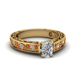 Load image into Gallery viewer, cushion-cut-antique-filigree-diamond-ring-with-orange-sapphire-in-14K-yellow-gold-FDENS3543CURGSAOR-NL-YG_bb2d21f4-9765-4a5e-9964-61c8e45d77f7