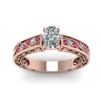 Load image into Gallery viewer, cushion-cut-antique-filigree-diamond-ring-with-pink-sapphire-in-14K-rose-gold-FDENS3543CURGSADRPIANGLE5-NL-RG_fa161009-c257-43f0-b5cc-47be255ce702