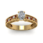 Load image into Gallery viewer, cushion-cut-antique-filigree-diamond-ring-with-ruby-in-14K-yellow-gold-FDENS3543CURGRUDRANGLE5-NL-YG_bb92594a-aaaa-44f5-bc91-f63e6a46ac16