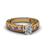 Load image into Gallery viewer, cushion-cut-antique-filigree-diamond-ring-with-violac-topaz-in-14K-yellow-gold-FDENS3543CURGVITO-NL-YG_d145968e-b523-4160-b2ff-104da81a0739