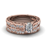 Load image into Gallery viewer, cushion-cut-antique-filigree-wedding-ring-set-in-rose-gold-FDENS3543CU-NL-RG