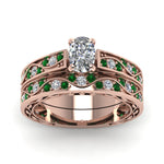 Load image into Gallery viewer, cushion-cut-antique-filigree-wedding-ring-set-with-emerald-in-rose-gold-FDENS3543CUGEMGRANGLE5-NL-RG
