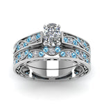 Load image into Gallery viewer, cushion-cut-antique-filigree-wedding-ring-set-with-ice-blue-topaz-in-white-gold-FDENS3543CUGICBLTOANGLE5-NL-WG