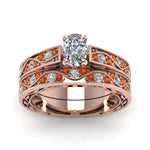 Load image into Gallery viewer, cushion-cut-antique-filigree-wedding-ring-set-with-orange-sapphire-in-rose-gold-FDENS3543CUGSAORANGLE5-NL-RG