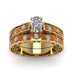 Load image into Gallery viewer, cushion-cut-antique-filigree-wedding-ring-set-with-orange-sapphire-in-yellow-gold-FDENS3543CUGSAORANGLE5-NL-YG