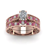 Load image into Gallery viewer, cushion-cut-antique-filigree-wedding-ring-set-with-pink-sapphire-in-rose-gold-FDENS3543CUGSADRPIANGLE5-NL-RG