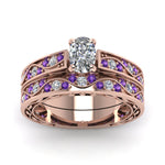 Load image into Gallery viewer, cushion-cut-antique-filigree-wedding-ring-set-with-purple-amethyst-in-rose-gold-FDENS3543CUGVITOANGLE5-NL-RG