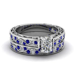 Load image into Gallery viewer, cushion-cut-antique-filigree-wedding-ring-set-with-sapphire-in-white-gold-FDENS3543CUGSABL-NL-WG