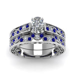 Load image into Gallery viewer, cushion-cut-antique-filigree-wedding-ring-set-with-sapphire-in-white-gold-FDENS3543CUGSABLANGLE5-NL-WG