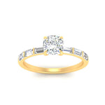 Load image into Gallery viewer, Thin Band Cushion Engagement Ring With Baguette