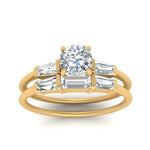 Load image into Gallery viewer, cushion-cut-bar-set-diamond-ring-with-matching-3-baguette-wedding-band-in-yellow-gold-FDENS100CUANGLE5-NL-YG