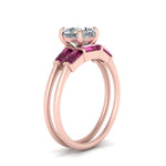 Load image into Gallery viewer, cushion-cut-bar-set-pink-sapphire-ring-with-matching-3-baguette-wedding-band-in-rose-gold-FDENS100CUGSADRPIANGLE2-NL-RG