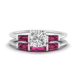 Load image into Gallery viewer, cushion-cut-bar-set-pink-sapphire-ring-with-matching-3-baguette-wedding-band-in-white-gold-FDENS100CUGSADRPI-NL-WG