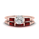 Load image into Gallery viewer, cushion-cut-bar-set-ruby-ring-with-matching-3-baguette-wedding-band-in-rose-gold-FDENS100CUGRUDR-NL-RG