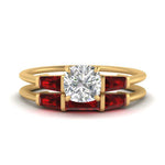 Load image into Gallery viewer, cushion-cut-bar-set-ruby-ring-with-matching-3-baguette-wedding-band-in-yellow-gold-FDENS100CUGRUDR-NL-YG