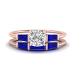 Load image into Gallery viewer, cushion-cut-bar-set-sapphire-ring-with-matching-3-baguette-wedding-band-in-rose-gold-FDENS100CUGSABL-NL-RG