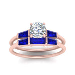 Load image into Gallery viewer, cushion-cut-bar-set-sapphire-ring-with-matching-3-baguette-wedding-band-in-rose-gold-FDENS100CUGSABLANGLE5-NL-RG